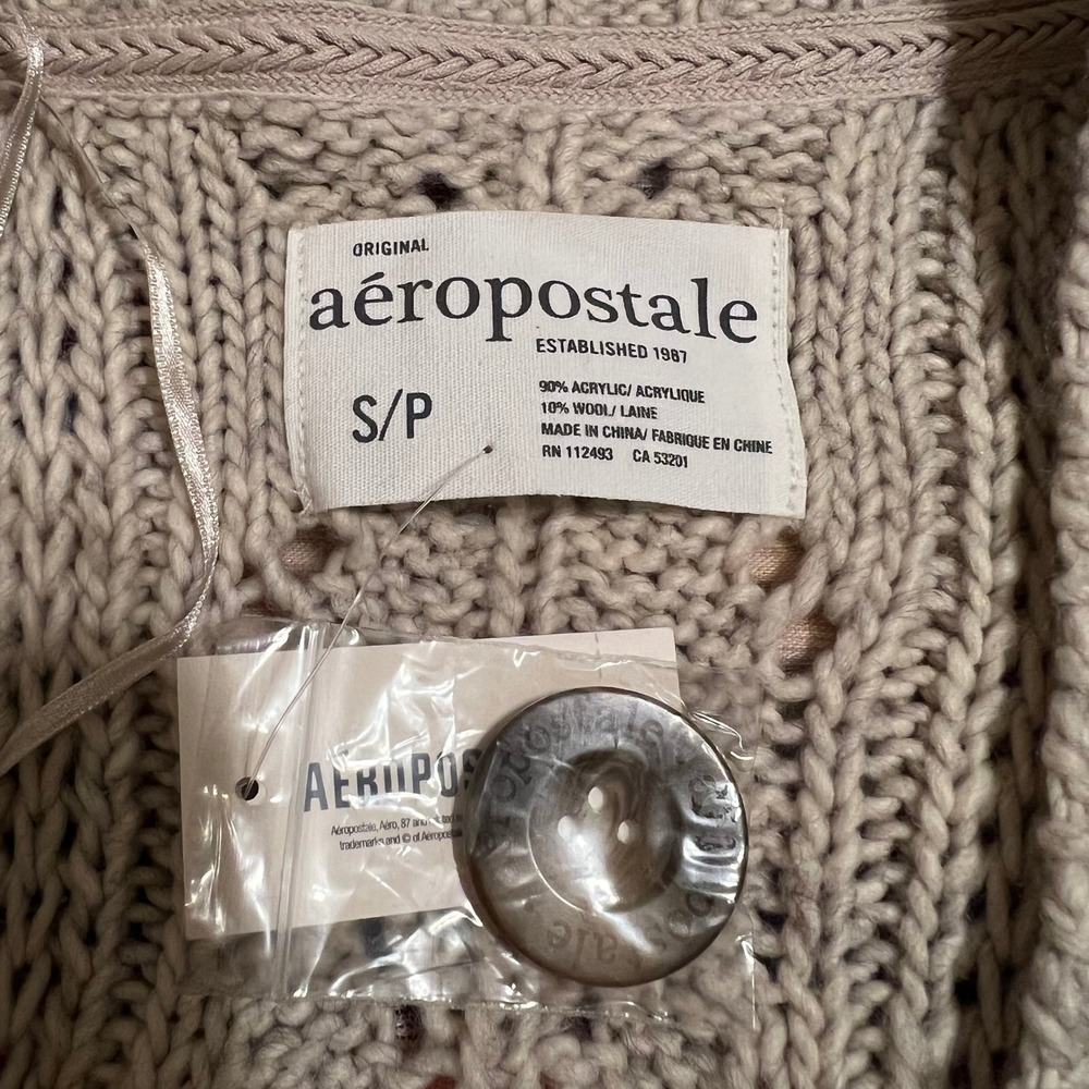 Aeropostale Tan Cable Knit Short Sleeve Cardigan‎ Sweater Dress S P - Picture 4 of 7